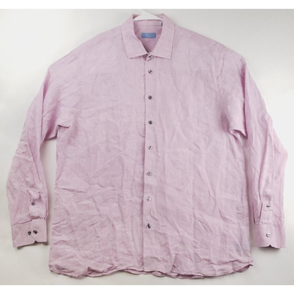 Toscana Shirt Mens 2XL Pink Long Sleeve Linen Aqua Button-Up Classic